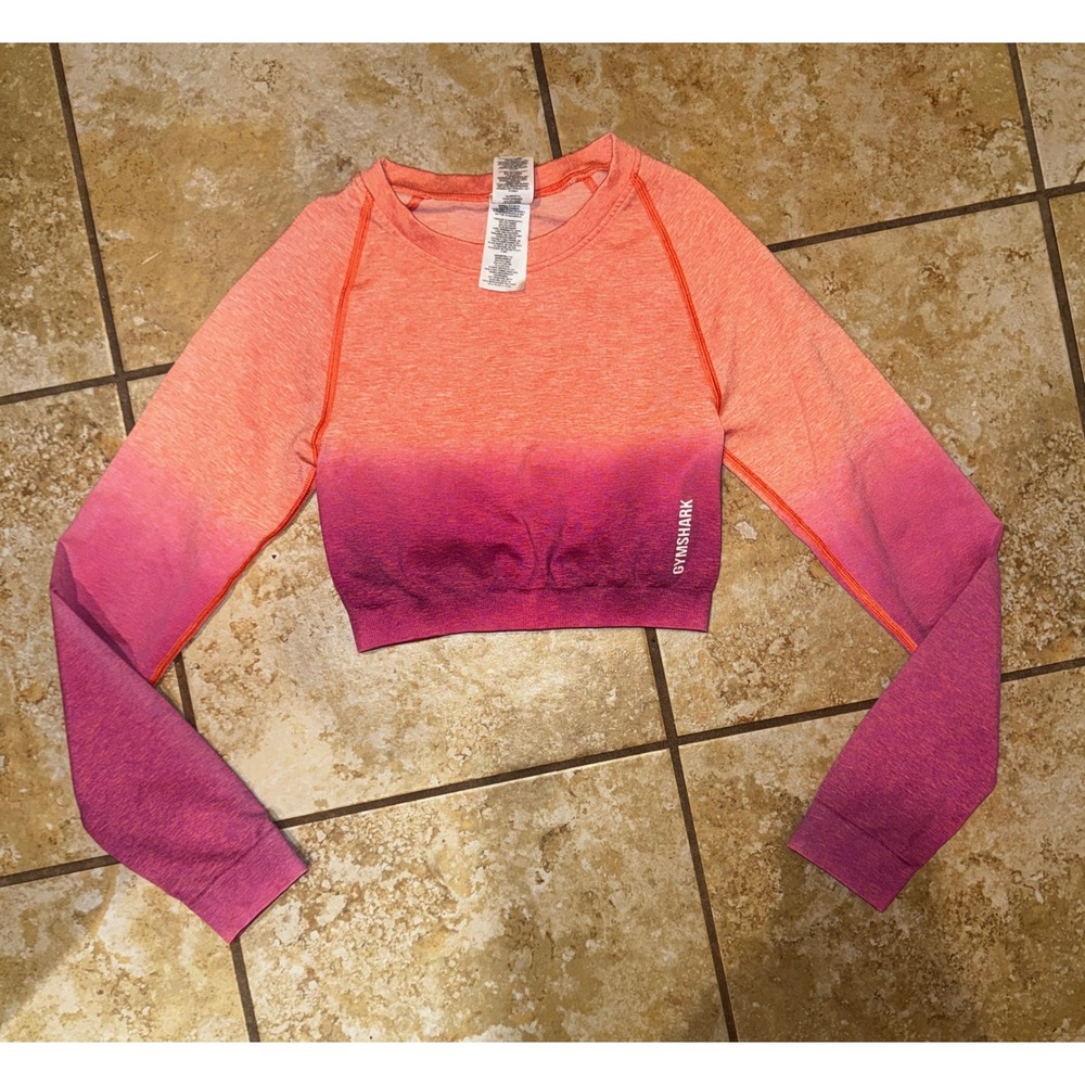 Gymshark Adapt Ombre Seamless Long Sleeve Crop Top Orange Pink Small GLCT4521